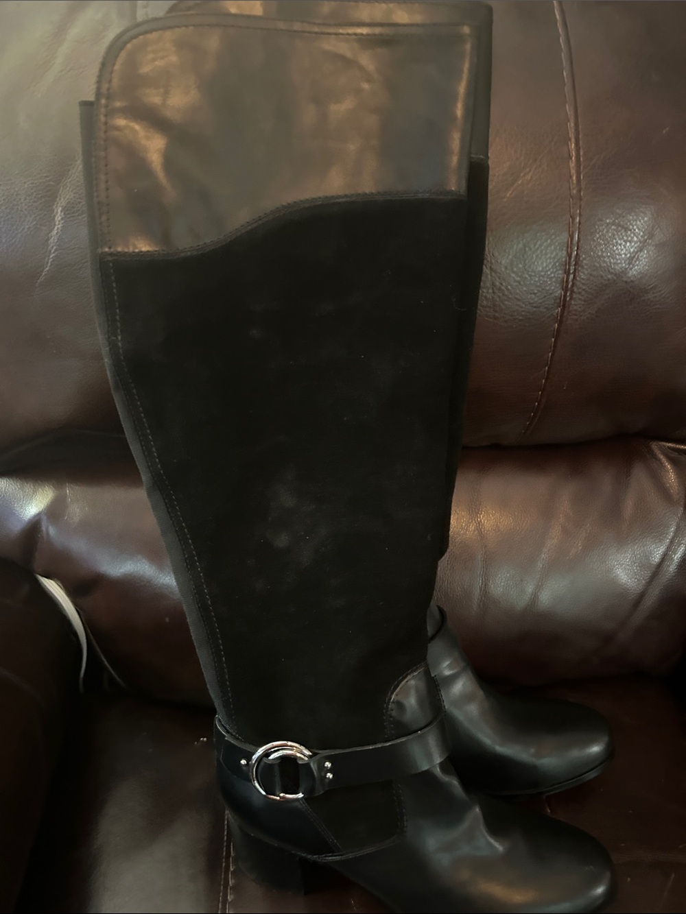 Marc Fisher Black Over-the-Knee Leather & Suede Riding Boots